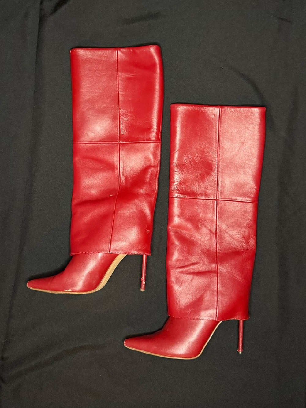 Steve Madden Red Leather Knee-High Stiletto Boots with Matching Shoulder Bag - Picture 3 of 7